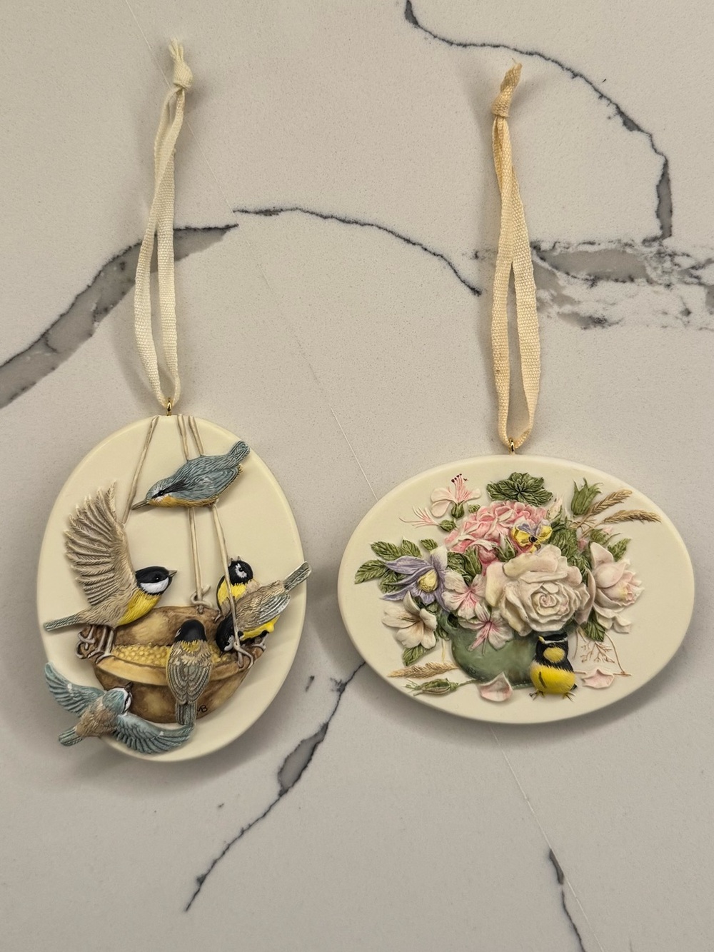 Hallmark Cream Ceramic Oval Bird & Floral Hanging Plaques